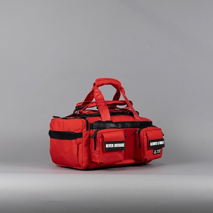 WOLFpak 20L Mini Duffle Bag for Gym & Travel | Waterproof Carry-On Weekender Bag with Shoe Compartment, Hard Bottom, and Tactical Molle System (Elite Red)