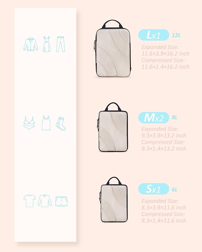 BAGSMART Compression Packing Cubes, 6 Set/4 Set/2 Set Travel Packing Cubes for Carry on Suitcases, Compression Suitcase Organizers Bag Set & Travel Cubes for Luggage, Lightweight Packing Organizers