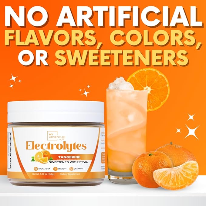 Zero Sugar - Tangerine Electrolytes Powder - Refreshing Hydration - Caffeine Free Energy with All Natural Ingredients - Vegan, Keto & Paleo - Sugar Free Electrolytes Hydration Drink Mix - 30 Servings