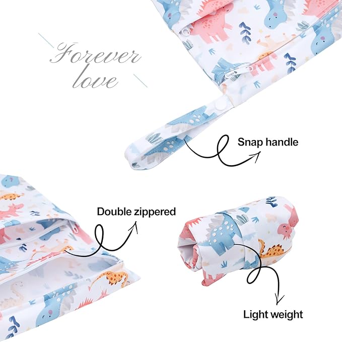 ALVABABY 2pcs Cloth Diaper Wet Dry Bags Waterproof Reusable with Two Zippered Pockets Travel Beach Pool Daycare Soiled Baby Items Yoga Gym Bag for Swimsuits or Wet Clothes 3L-ZM14