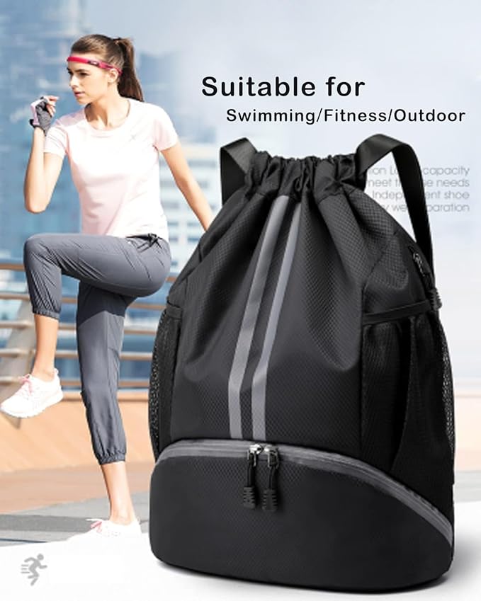 BROTOU Soccer Bags, Football Backpack, Volleyball Bag, Drawstring Backpack with Ball and Shoe Compartment, Football bags for Equipment Swim Gym Bag