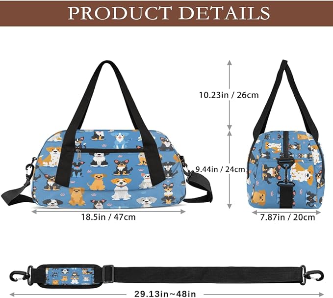 Animal Paw Print Gym Bag for Women & Men - Small Travel Duffel for Sports, Overnight, Weekender, Workout & Dance Bag