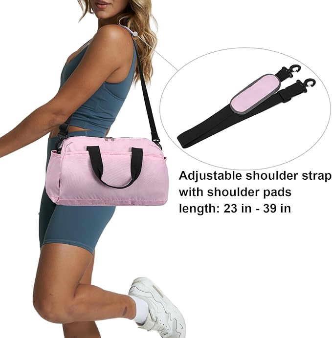 14 inch Small Gym Bag for Women & Men, Mini Duffel Bag for Travel Sports Lightweight Carry On Bag, Pink