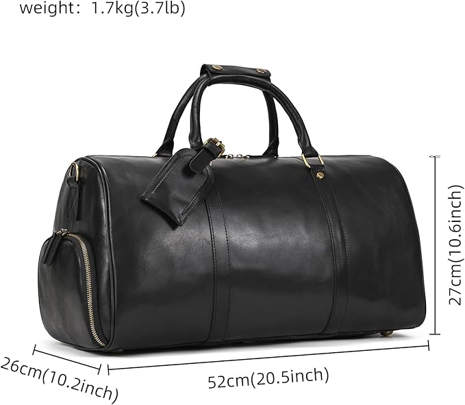 Leather Duffel Bags for Men and Women 20 Inch Full Grain Leather Travel Overnight Weekend Leather Bags Travel Duffel for Men, 9804 Black