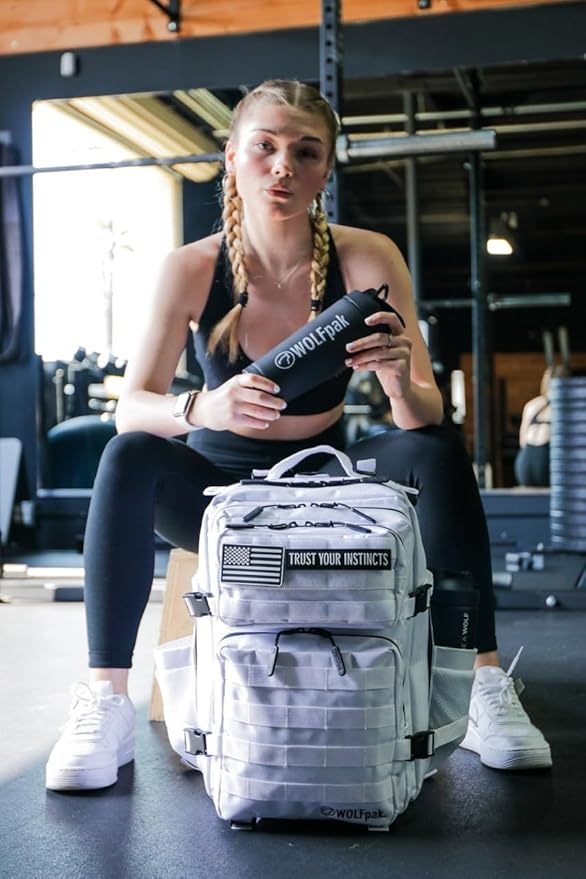 WOLFpak 35L Athletic Gym Backpack - Durable 1000D Waterproof Oxford Material with MOLLE Webbing, Laptop Pocket & Dual Cup Holders, Durable Fitness/Travel/Military Daypack (Polar White)