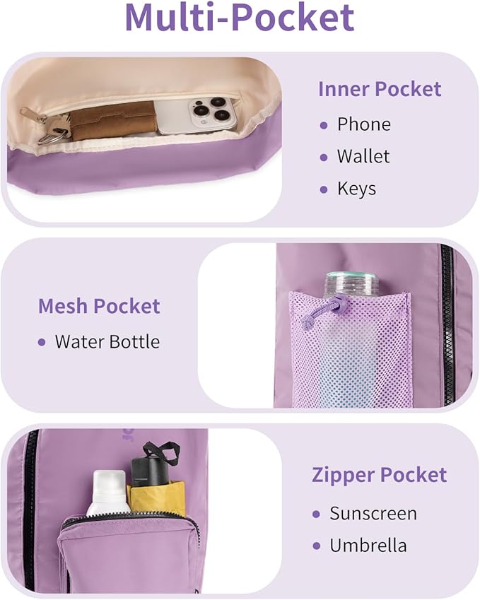 WANDF Drawstring Backpack Sports Gym Bag with Shoes Compartment, Water-Resistant String Beach Sackpack Swim Bag for Women and Men (Lilac Purple) | Water-Resistant, Swim Bag