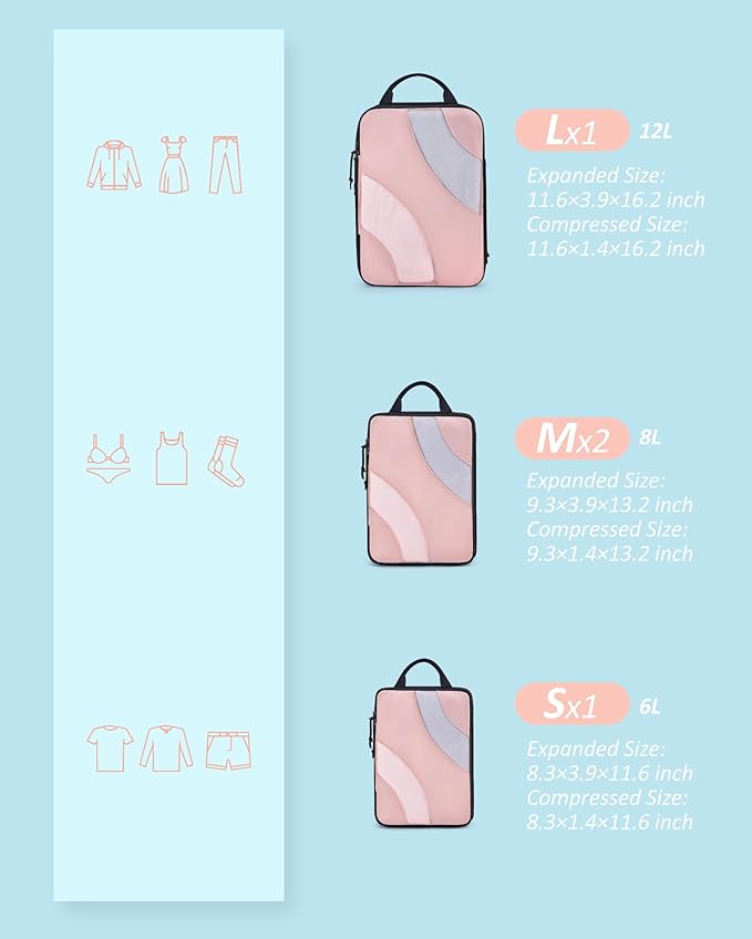 BAGSMART Compression Packing Cubes, 6 Set/4 Set/2 Set Travel Packing Cubes for Carry on Suitcases, Compression Suitcase Organizers Bag Set & Travel Cubes for Luggage, Lightweight Packing Organizers