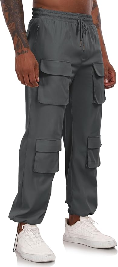 ZAFUL Men's Parachute Pants Casual Baggy Cargo Drawstring Trouser