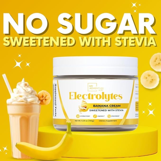 Zero Sugar - Banana Cream Electrolytes Powder - Refreshing Hydration - Caffeine Free Energy with All Natural Ingredients - Vegan, Keto & Paleo - Sugar Free Electrolytes Powder Drink Mix - 37 Servings