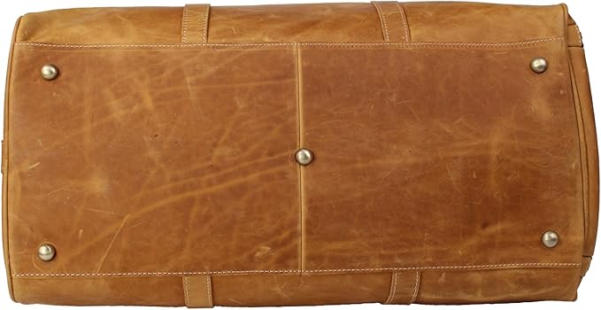Vintage Crazy Horse Leather Travel Duffel Bag with Shoe Compartment Multi-Carry Duffle +Brass Anti-Scratch Feet/Business/Casual/Travel(5096-Yellow)