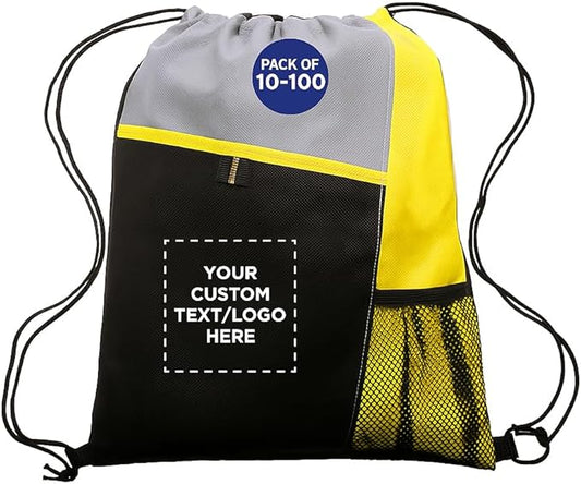 DISCOUNT PROMOS Custom Non-Woven Drawstring Backpacks Set of 10/50/100, Personalized Bulk Pack