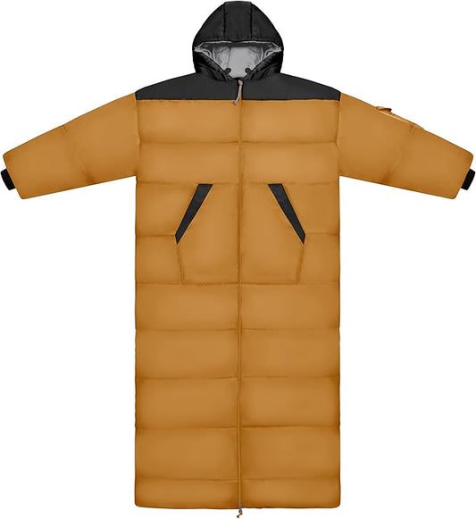 Thermotuff Wearable Sleeping Bag with Dual Hoodie, Long Sleeves, Pockets & Adjustable Drawstring - Ideal for Camping, Cold Weather Hiking, and Stadium Sak Blanket