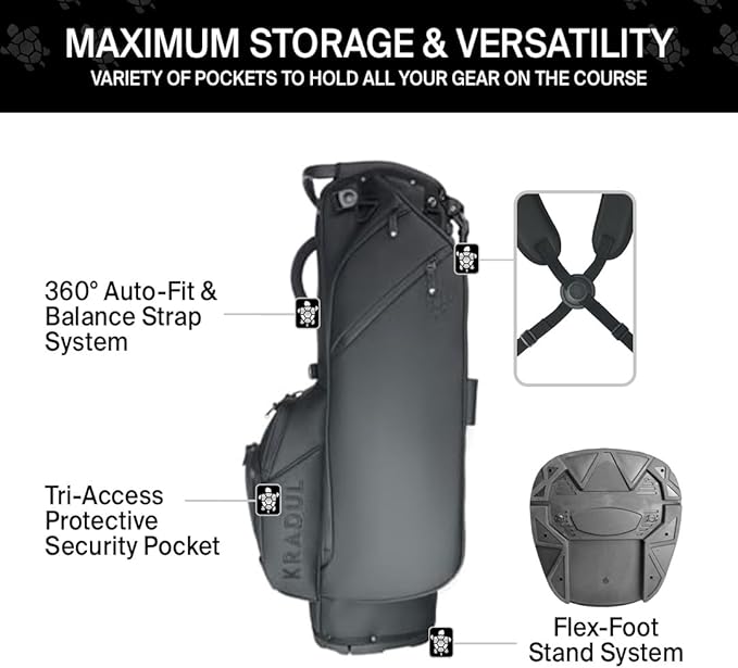 KRADUL - LUX 9.5" 14-Way Hybrid Stand Bag – Lightweight Golf Bag with Stand, Leather Finish, Club Organizer & Removable Panel