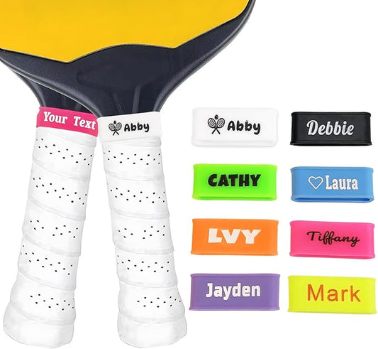2 Pcs Custom Pickleball Paddle Name Bands - Personalized Silicone Ring Grip Bands for Paddles Grip on Racket Racquetball for Pickleball Lovers