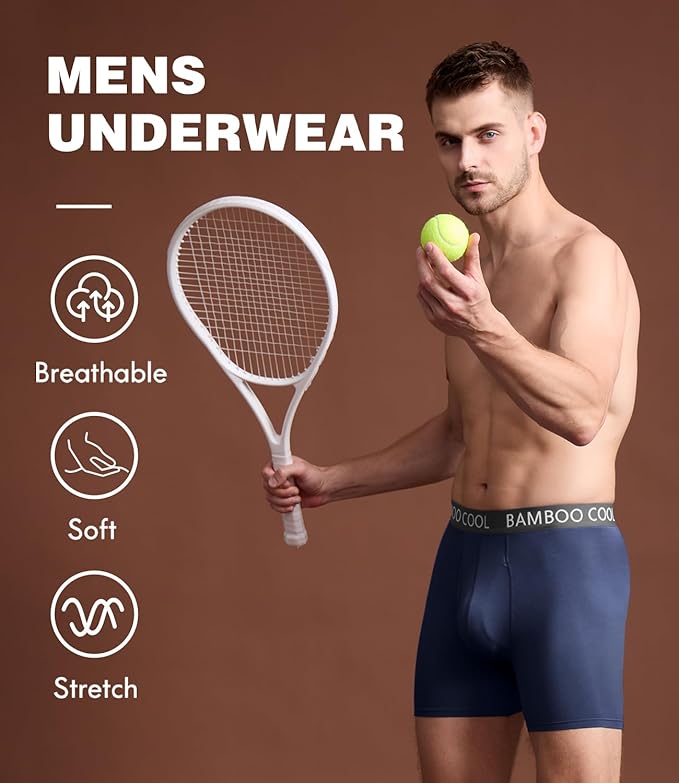 BAMBOO COOL Men's Ultra ComfortSoft Underwear, Moisture Wicking & Breathable No Ride Up Boxer Briefs with Fly, Multipack