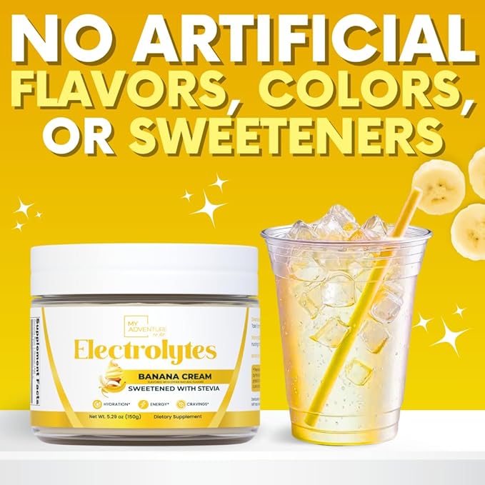 Zero Sugar - Banana Cream Electrolytes Powder - Refreshing Hydration - Caffeine Free Energy with All Natural Ingredients - Vegan, Keto & Paleo - Sugar Free Electrolytes Powder Drink Mix - 37 Servings