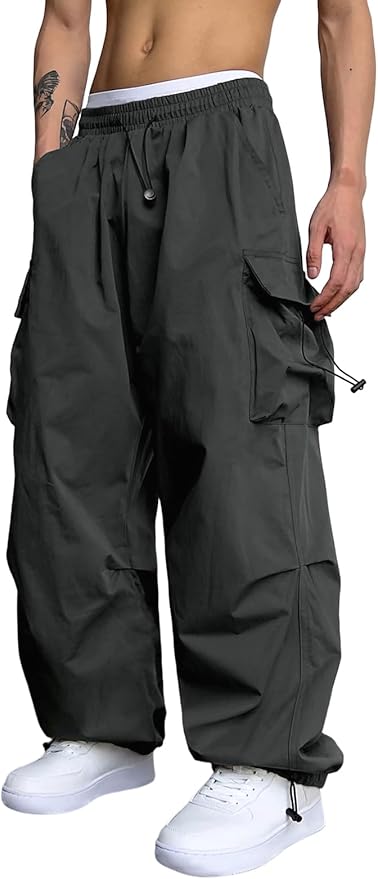 ZAFUL Men's Parachute Pants Casual Baggy Cargo Drawstring Trouser