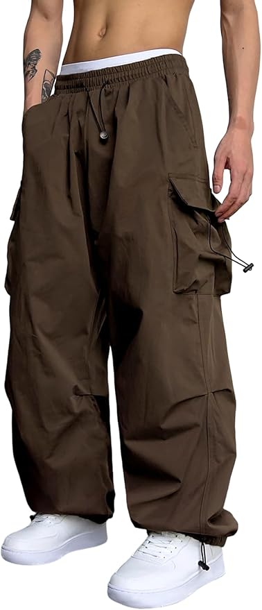 ZAFUL Men's Parachute Pants Casual Baggy Cargo Drawstring Trouser