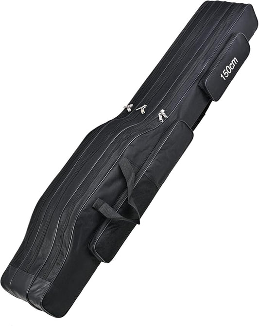 3 Layers Fishing Pole Bag,Portable 3 Layers Oxford Folding Rod Carry Case,Fishing Reel Tackle Storage Bag Case