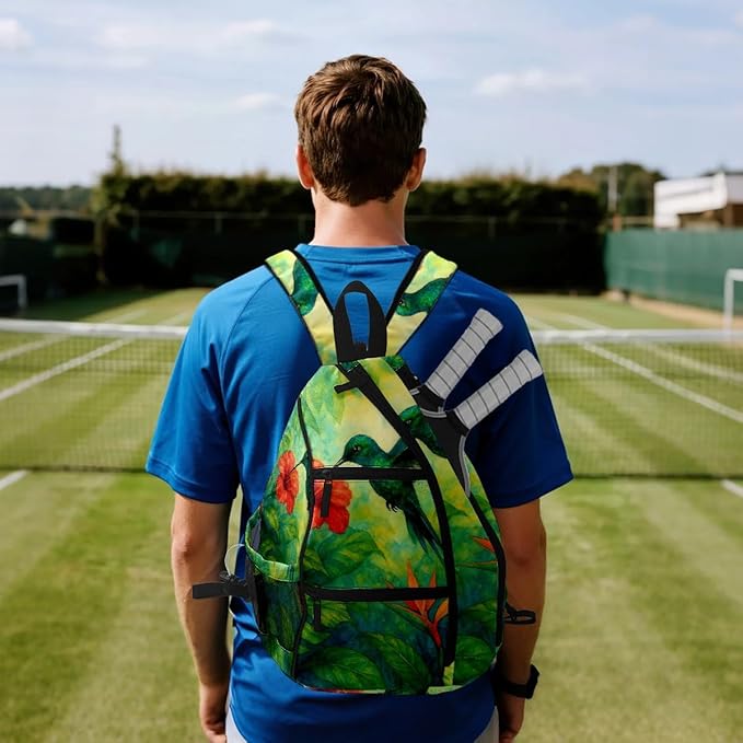 Pickleball Bag Hummingbird Green Pickle Ball Backpack for Women Men Premium Lightweight Crossbody Sling Bag Sports Backpack for Pickleball Paddle Tennis