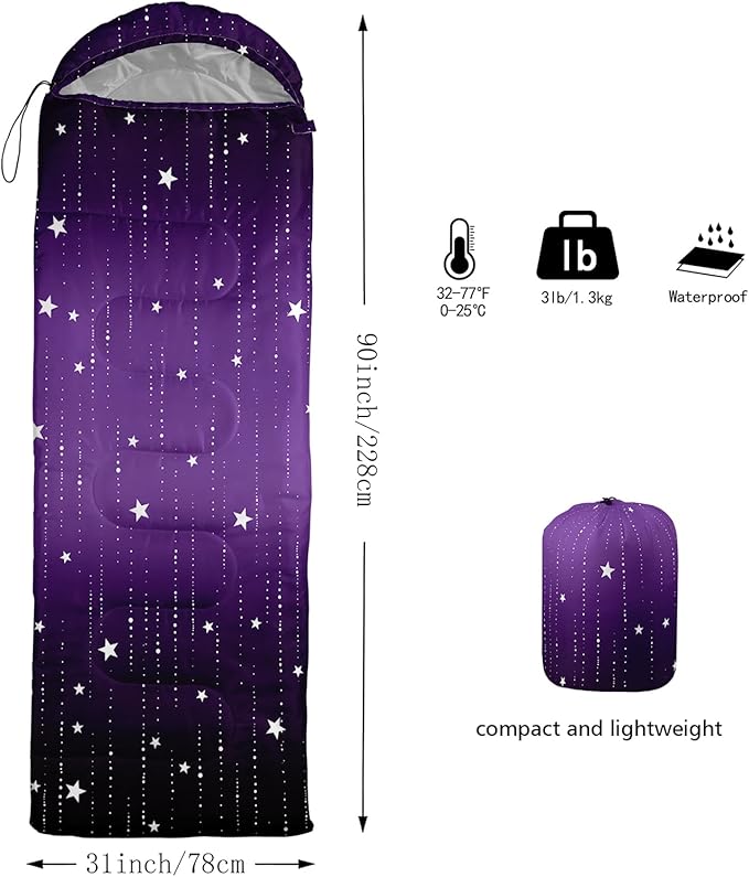 QOOMO Camping Sleeping Bags,3 Season Warm & Cool Weather,Lightweight,Waterproof Sleeping Bags for Adults & Kids,Traveling,and Outdoors,Camping Gear Equipment