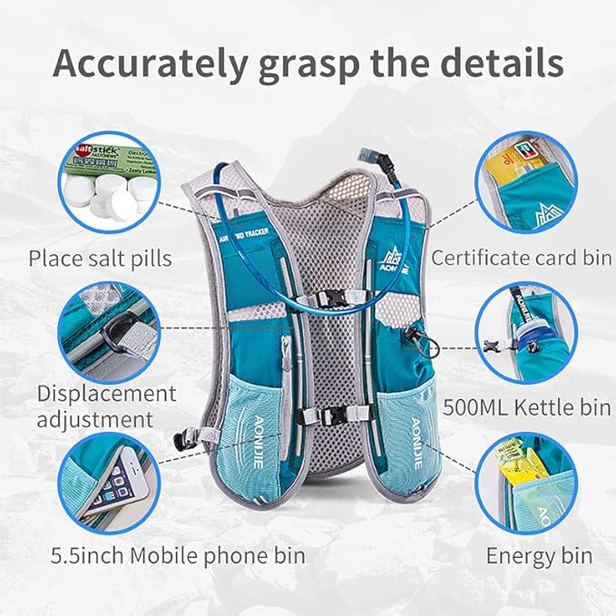 AONIJIE 5L Running Hydration Vest Pack with 9 Safety Pockets Adjustable & Lightweight Hydration Backpack for Marathon Race Hiking Cycling