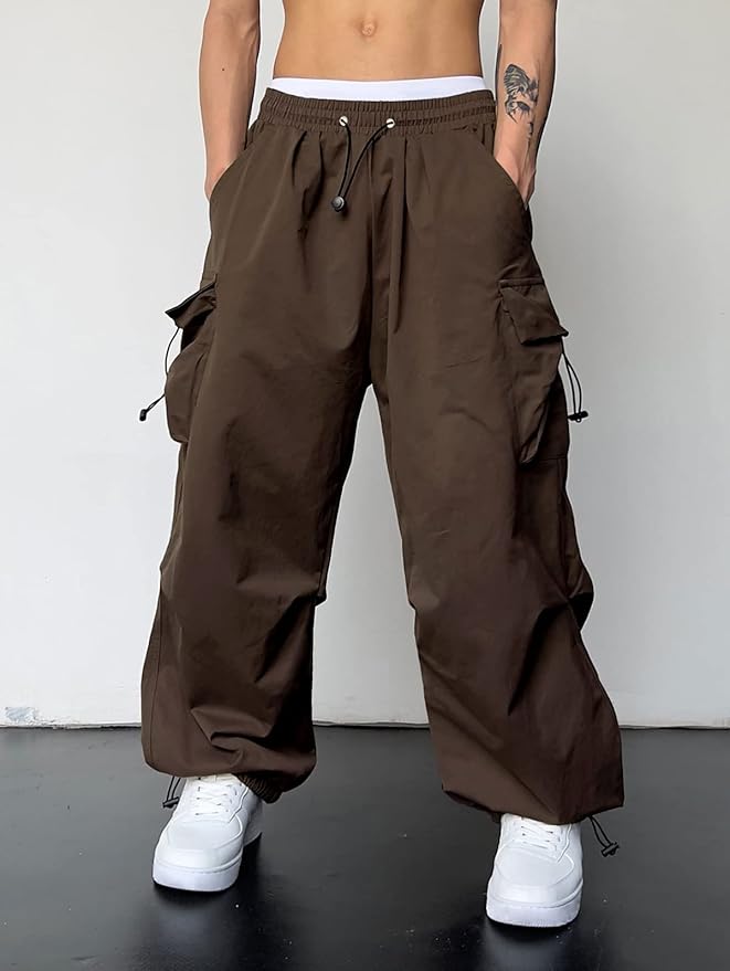 ZAFUL Men's Parachute Pants Casual Baggy Cargo Drawstring Trouser