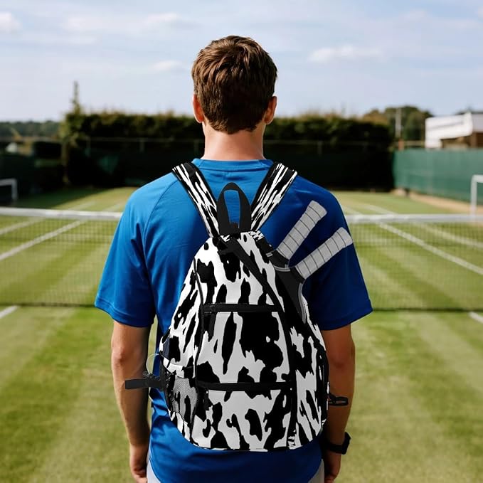 Pickleball Bag Cow Print Pickle Ball Backpack for Women Men Premium Lightweight Crossbody Sling Bag Sports Backpack for Pickleball Paddle Tennis