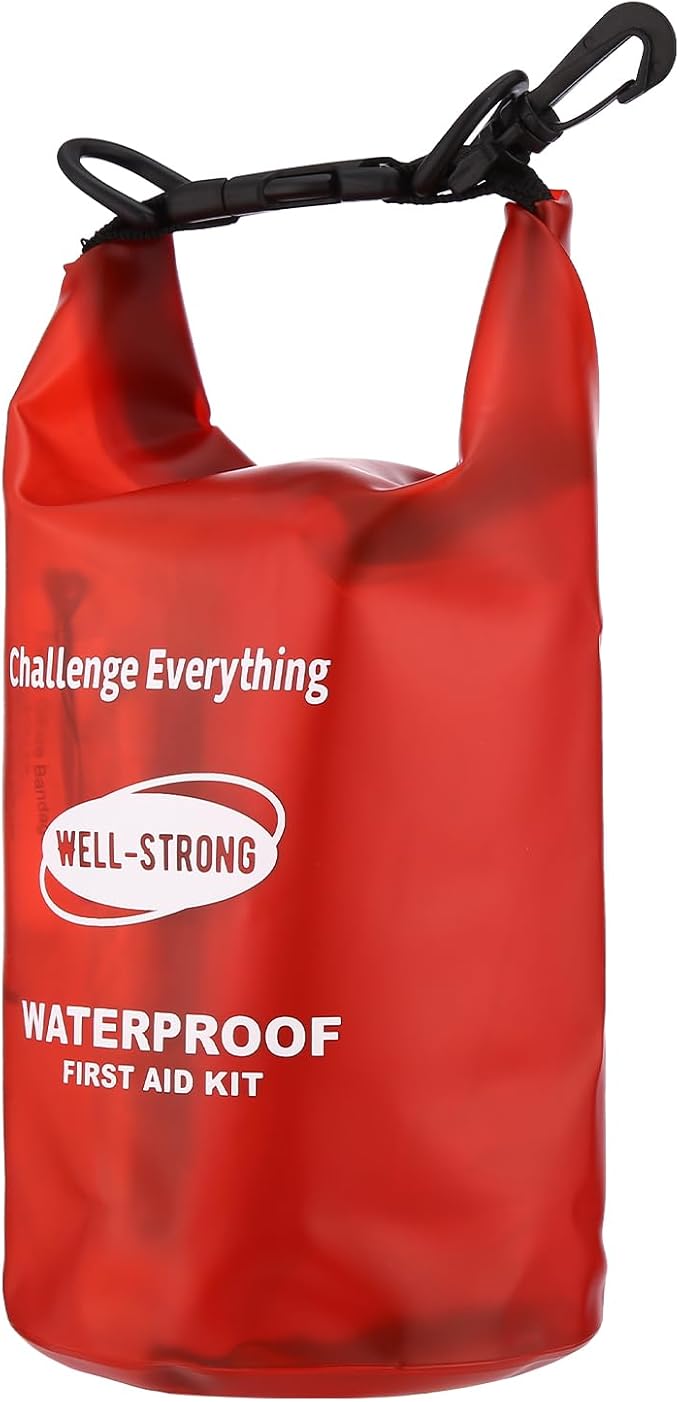 Dual Waterproof Boat First Aid Kit, Emergency Marine Kit with Buckles, Compact Boat Safety Accessories for Fishing Kayaking Boating Swimming Camping Rafting Beach Transparent Red