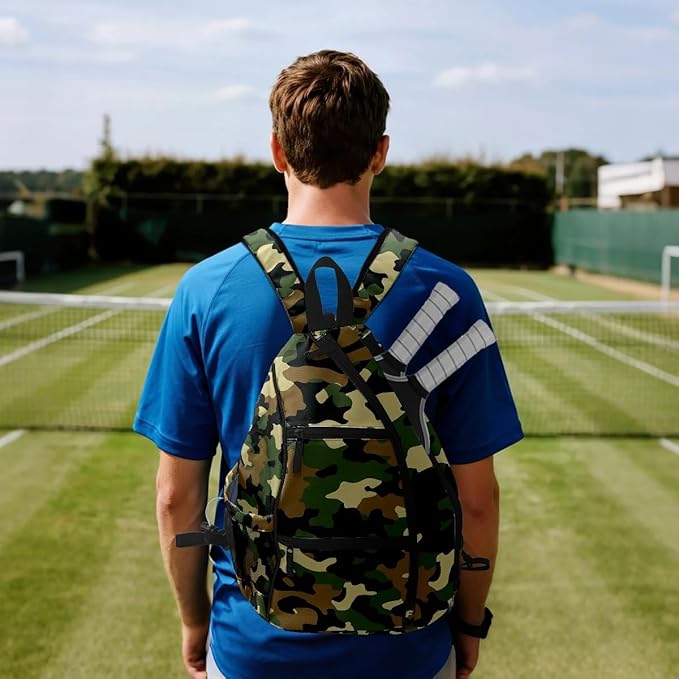 Pickleball Bag Camouflage Green Pickle Ball Backpack for Women Men Premium Lightweight Crossbody Sling Bag Sports Backpack for Pickleball Paddle Tennis