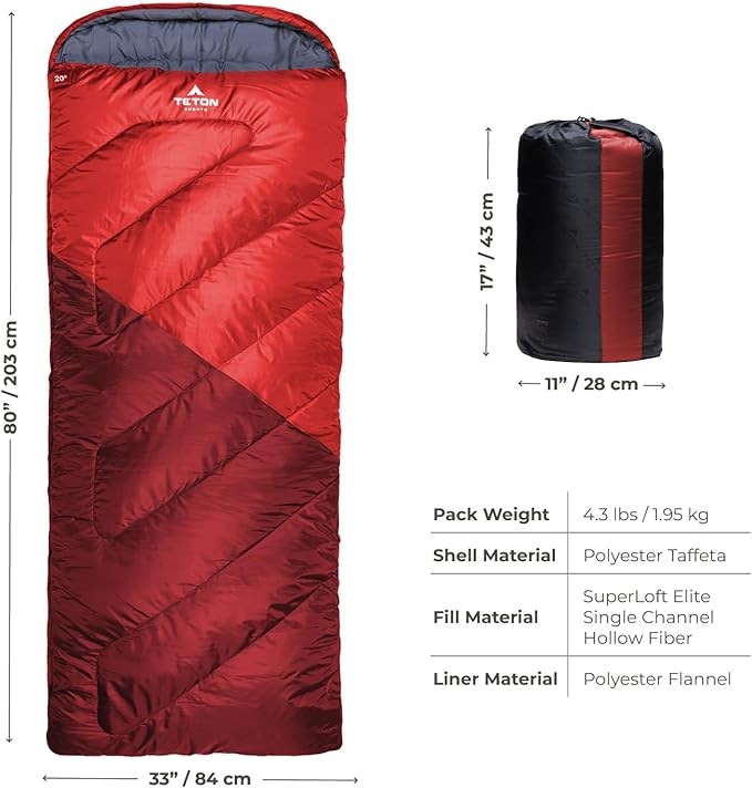 Teton Celsius Regular, 25F, 20F, 0F Degree Sleeping Bags, All Weather Bag for Adults and Kids, Camping Made Easy and Warm, Travel Sack Included