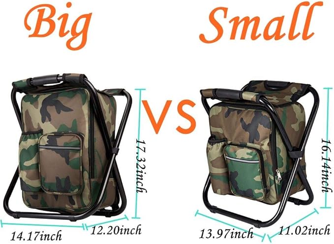 Bright starl Upgraded Large Size 3 in1 Multifunction Fishing Backpack Chair, Portable Hiking Camouflage Camping Stool, Folding Cooler Insulated Picnic Bag Backpack Stool