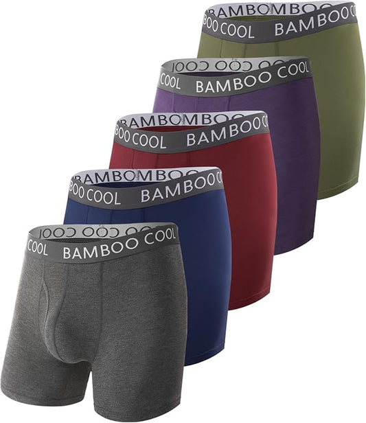 BAMBOO COOL Men's Ultra ComfortSoft Underwear, Moisture Wicking & Breathable No Ride Up Boxer Briefs with Fly, Multipack