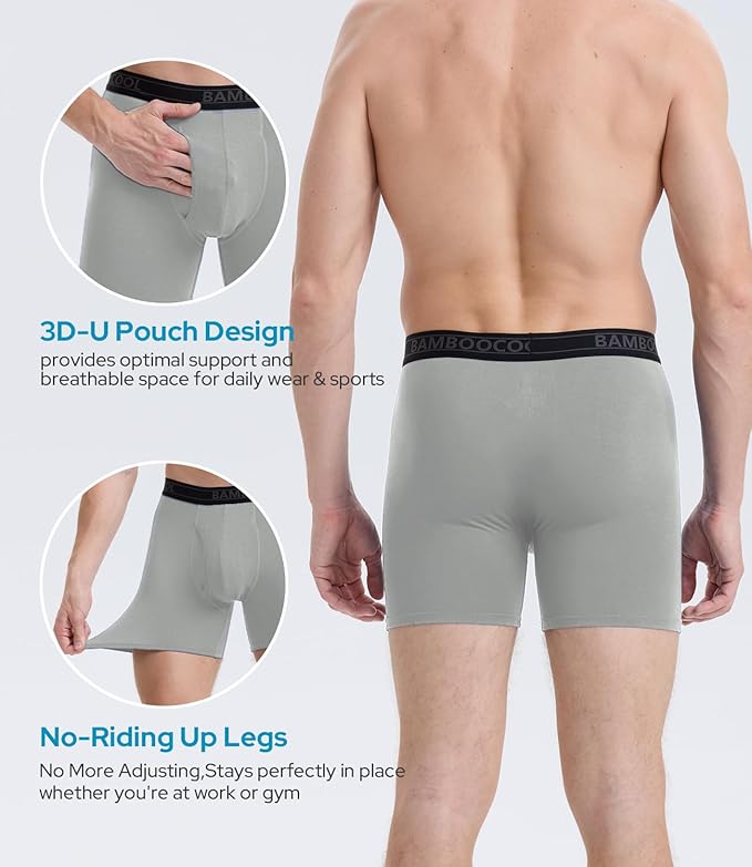BAMBOO COOL Men's Underwear Breathable Boxer Briefs with Fly Moisture-Wicking Lightweight Underwear 7-Pack