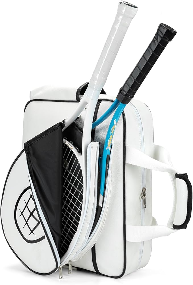 Tennis Bags Leather Tennis Racket Bag Women Tennis Tote Bag PU Sport Handbag Waterproof Lightweight Badminton Racket Shoulder Bag For 2 Rackets With Removable Shoulder Straps Outdoor