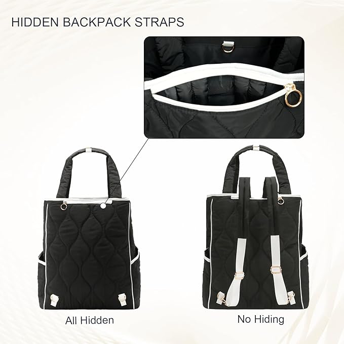 2-in-1 Tennis Tote Bag & Tennis Racket Backpack – Extra-Large Quilted Pickleball Racquet Bags, Water-Resistant & Lightweight for Men & Women