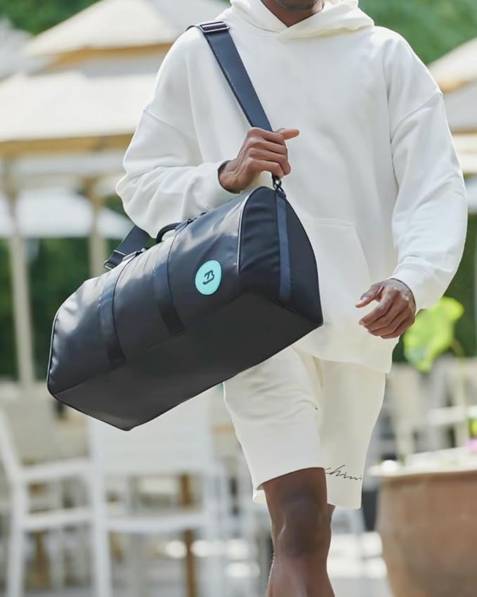 4Pcs/Set Gym Bag Swim Heavy Duty Sports Duffel Bag for Women and Men Waterproof Travel Workout Weekender Bag with 3 Accessory Bags of Wet & Dry Separation Upgrades 2.0 Black&Blue