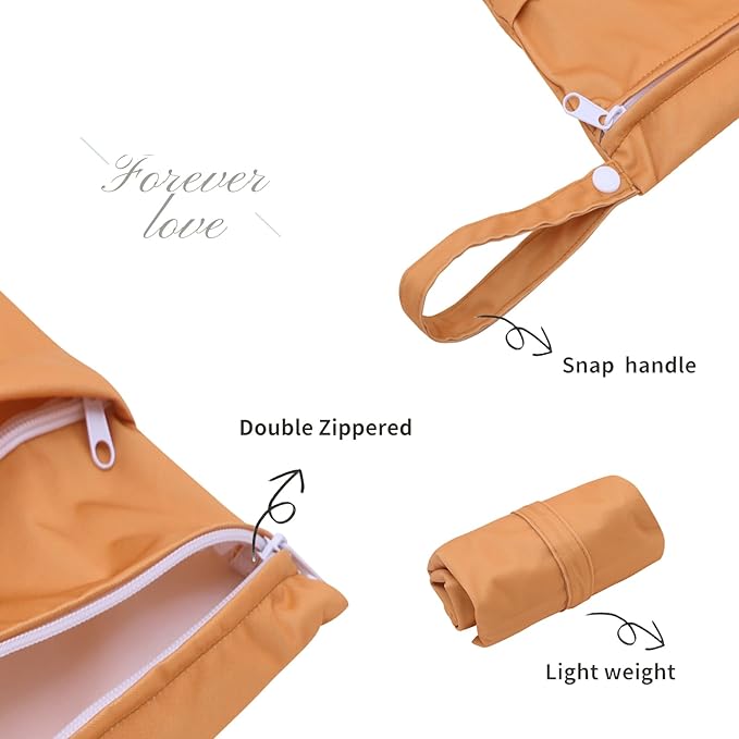 ALVABABY 3pcs Cloth Diaper Wet Dry Bags Waterproof Reusable with Two Zippered Pockets Travel Beach Pool Daycare Soiled Baby Items Yoga Gym Bag for Swimsuits or Wet Clothes 3L-ZM11