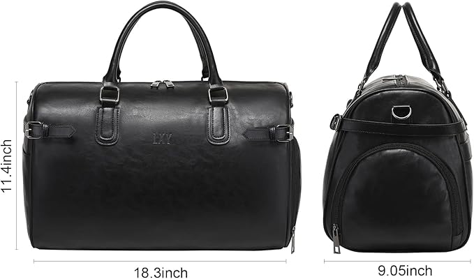Vegan Leather Duffle Bag, LXY Travel Duffle Weekender Bag with Shoe Compartment, Duffel Overnight Gym Bags for Women Men Black