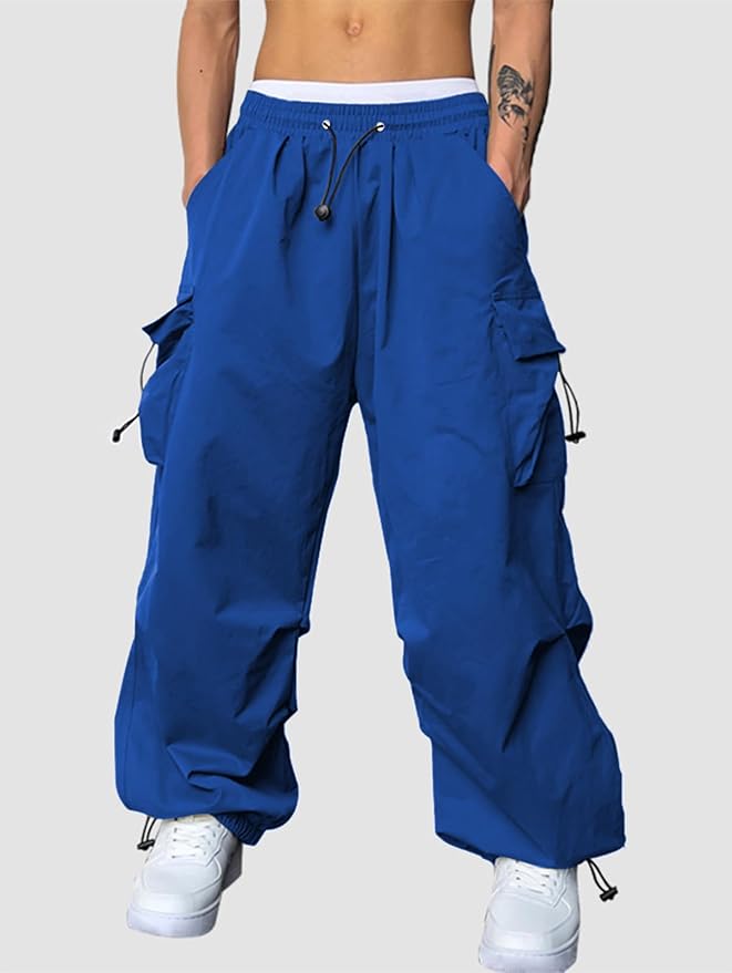 ZAFUL Men's Parachute Pants Casual Baggy Cargo Drawstring Trouser