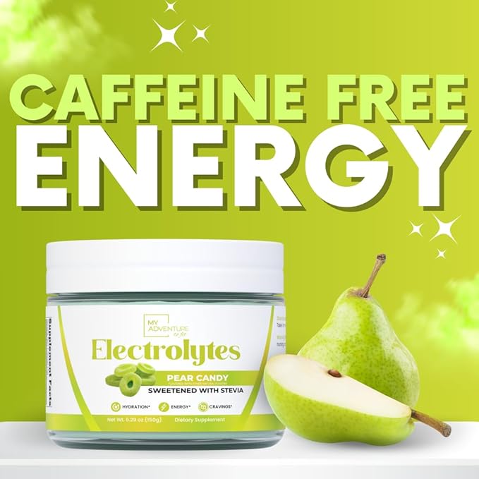 Zero Sugar - Pear Candy Electrolytes Powder - Extremely Refreshing Hydration - Caffeine Free Energy with All Natural Ingredients - Vegan, Keto, Paleo - Sugar Free Electrolytes Drink Mix - 30 Servings