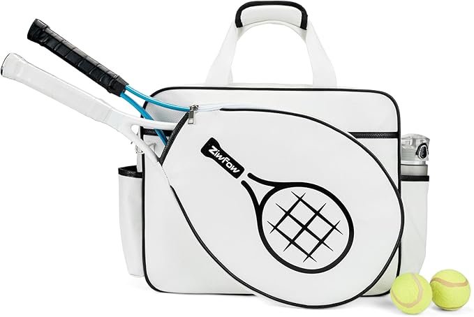 Tennis Bags Leather Tennis Racket Bag Women Tennis Tote Bag PU Sport Handbag Waterproof Lightweight Badminton Racket Shoulder Bag For 2 Rackets With Removable Shoulder Straps Outdoor