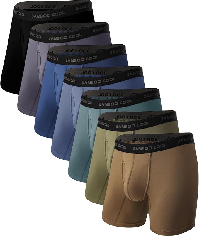 BAMBOO COOL Men's Ultra ComfortSoft Underwear, Moisture Wicking & Breathable No Ride Up Boxer Briefs with Fly, Multipack
