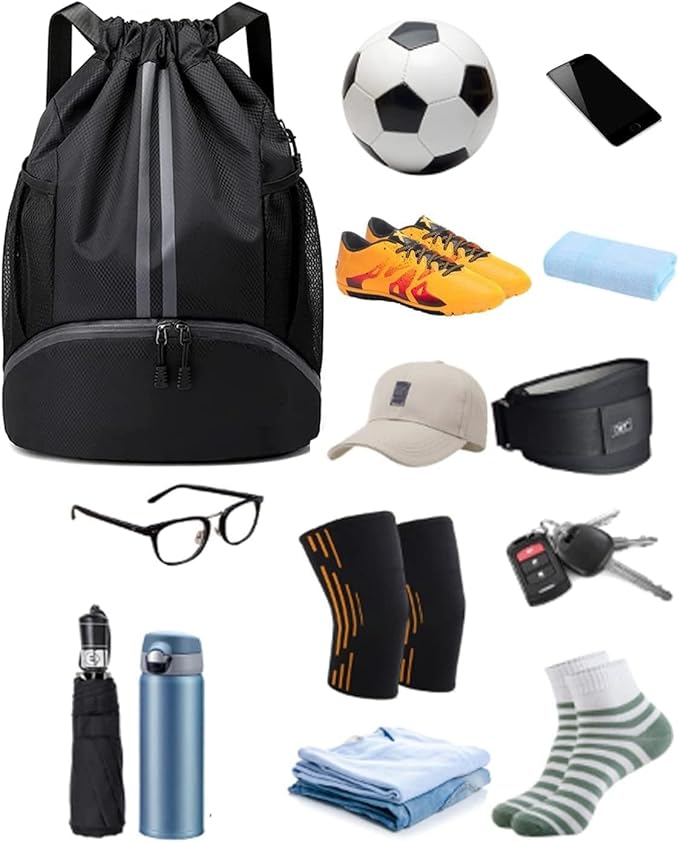 BROTOU Soccer Bags, Football Backpack, Volleyball Bag, Drawstring Backpack with Ball and Shoe Compartment, Football bags for Equipment Swim Gym Bag