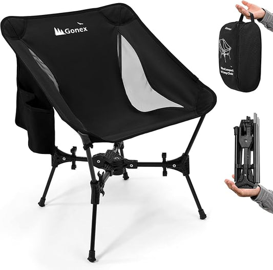 Gonex Portable Camping Chair, The 5th Gen Ultralight Compact Backpacking Foldable Lightweight Folding Chair for Outdoor Camp Hiking Beach Picnic Concert, Supports 330lbs (Black, 1 PCS)