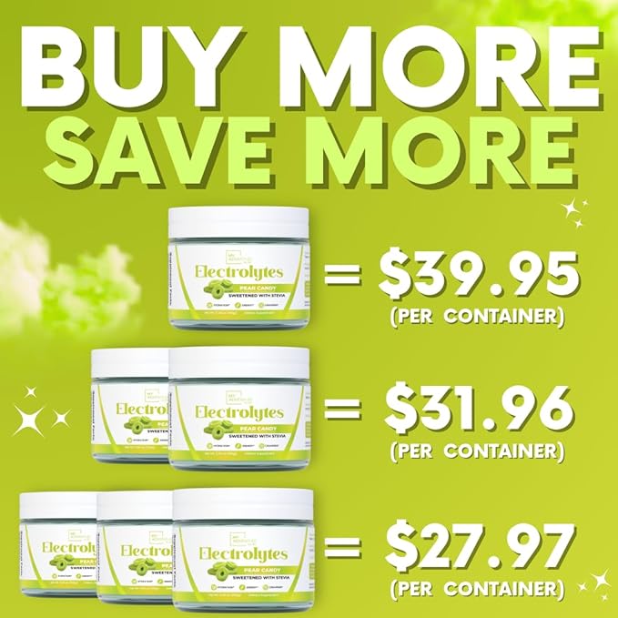 Zero Sugar - Pear Candy Electrolytes Powder - Extremely Refreshing Hydration - Caffeine Free Energy with All Natural Ingredients - Vegan, Keto, Paleo - Sugar Free Electrolytes Drink Mix - 30 Servings