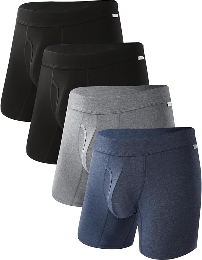 BAMBOO COOL Men's Ultra ComfortSoft Underwear, Moisture Wicking & Breathable No Ride Up Boxer Briefs with Fly, Multipack