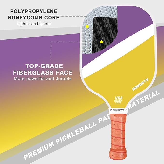 Pickleball Paddles 4 Pack - USAPA Light Graphite Premium Rackets Fiber Face & Polymer Honeycomb Core Pickleball Set with 4 Outdoor Indoor Balls Including Portable Carry Bag