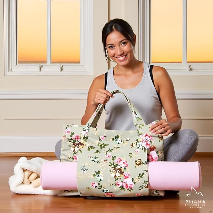 YHSHYZH Yoga Mats bag for Women, Canvas Bags for Yoga Mat & Blocks Women, Floral Gym Valentine's Day Gifts for Yoga Lover