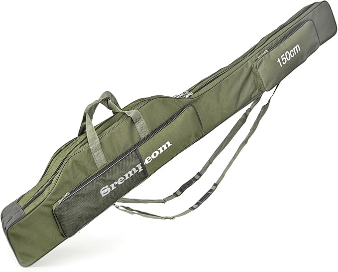 3 Layers Fishing Pole Bag,Portable 3 Layers Oxford Folding Rod Carry Case,Fishing Reel Tackle Storage Bag Case